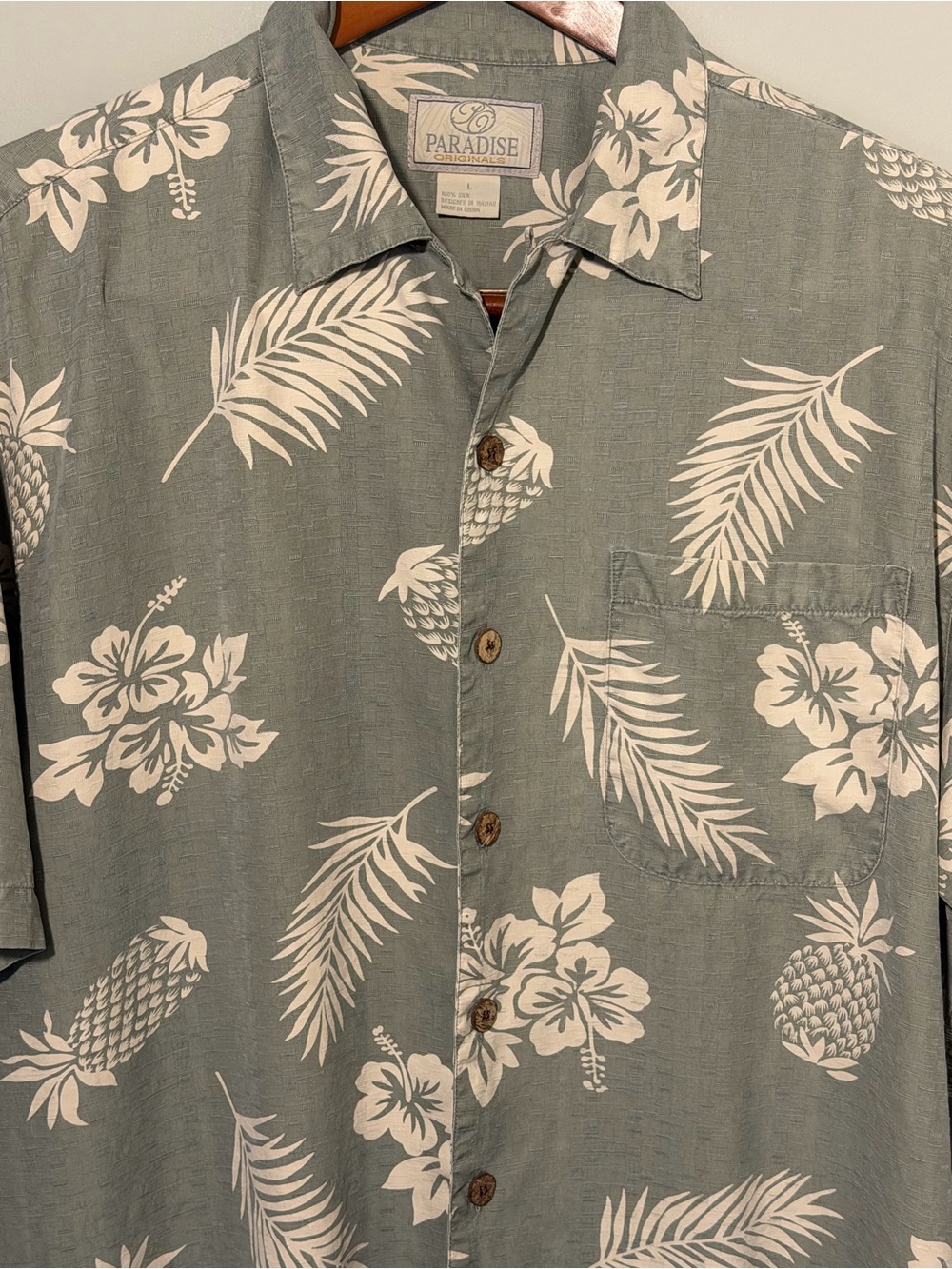 Green Paradise Originals Hawaiian Floral Camp Shirt 100% Silk